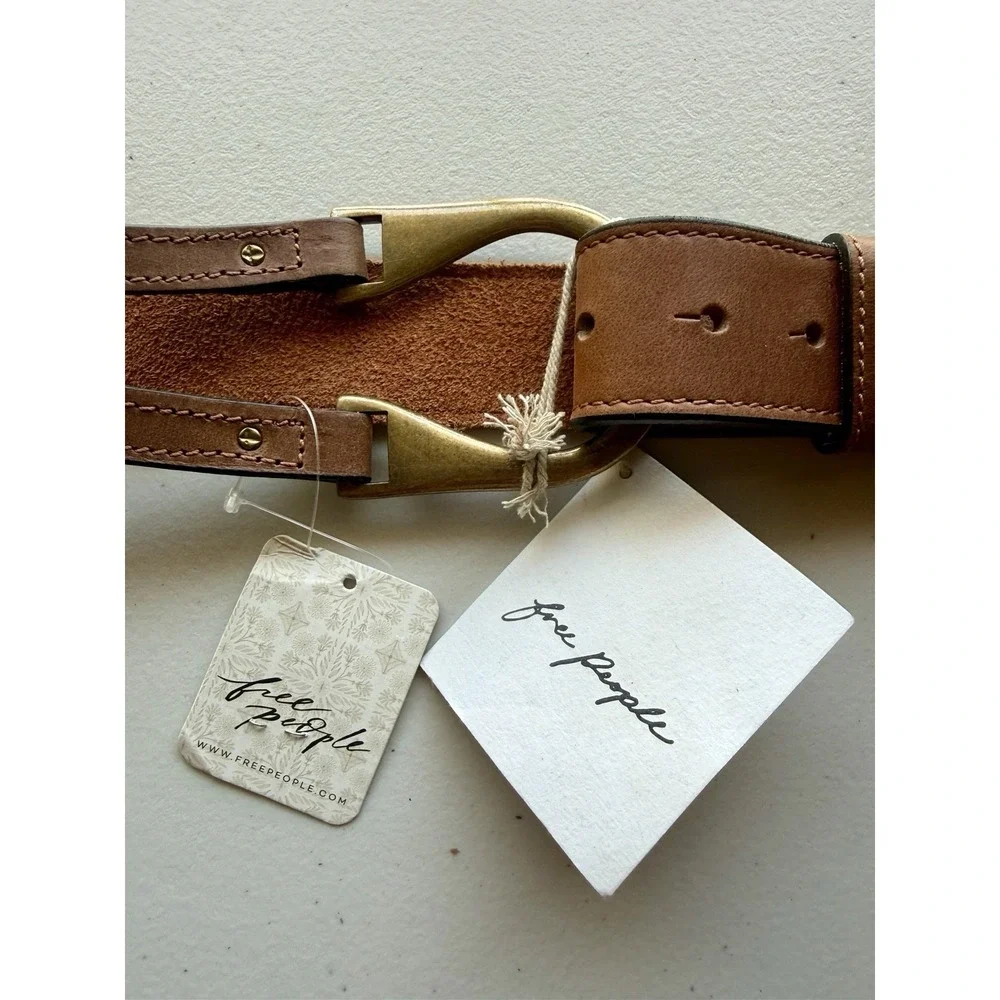 NWT Free People Leather Belt Brown Brass S/M Boho Festival